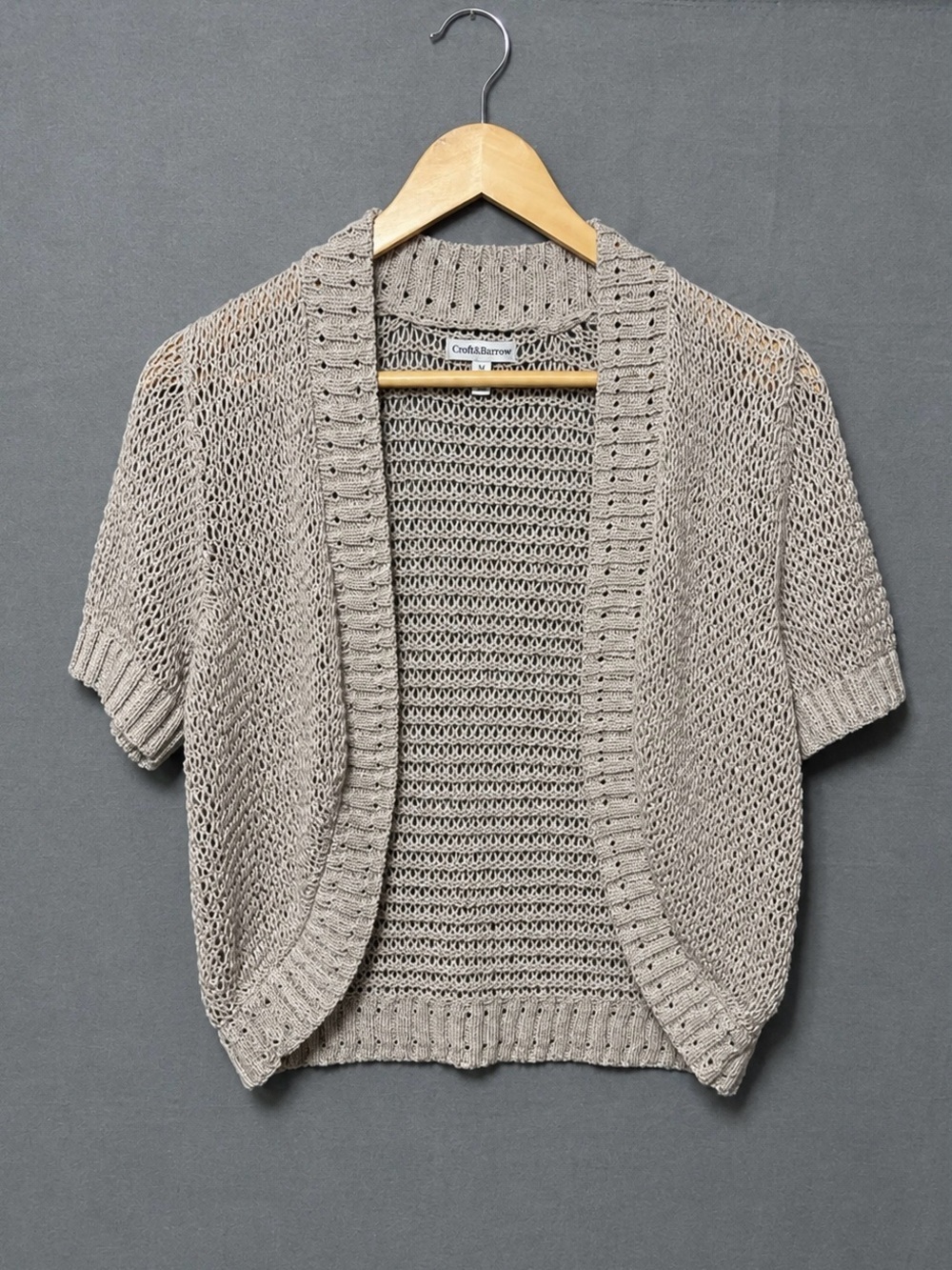 Croft & Barrow Oatmeal Beige Open Stitch Shimmer Shrug Cardigan M